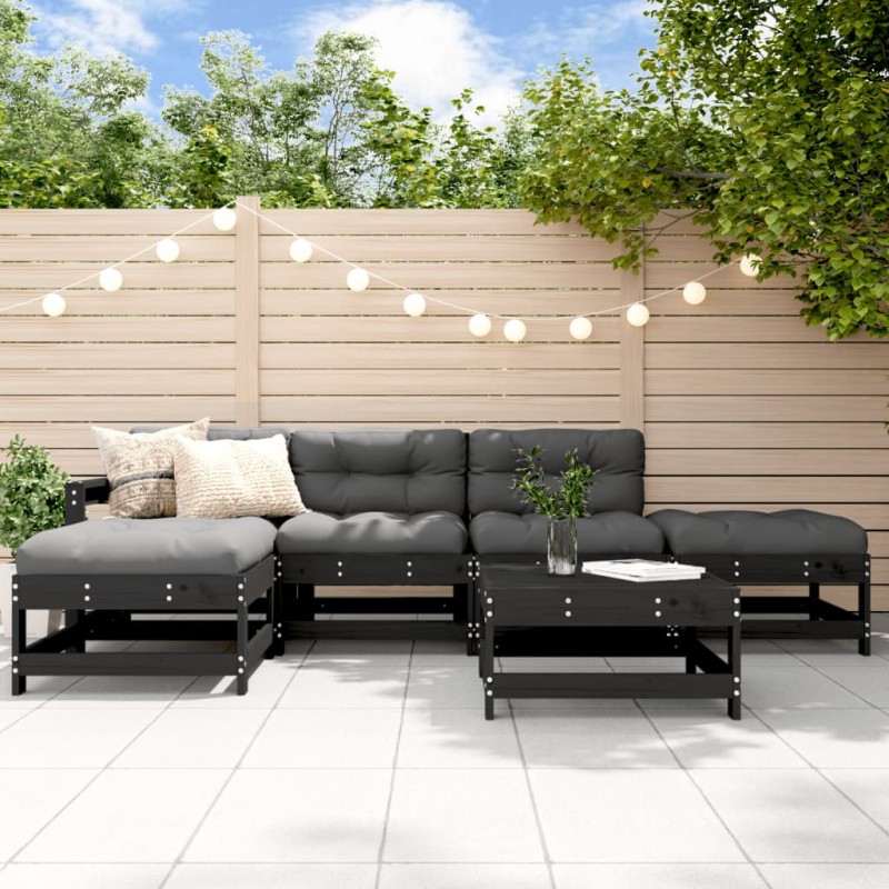 vidaXL Set Divani da Giardino 6 pz con Cuscini in Legno Massello Nero vidaXL Set Divani da Giardino 6 pz con Cuscini in Legno Massello Nero