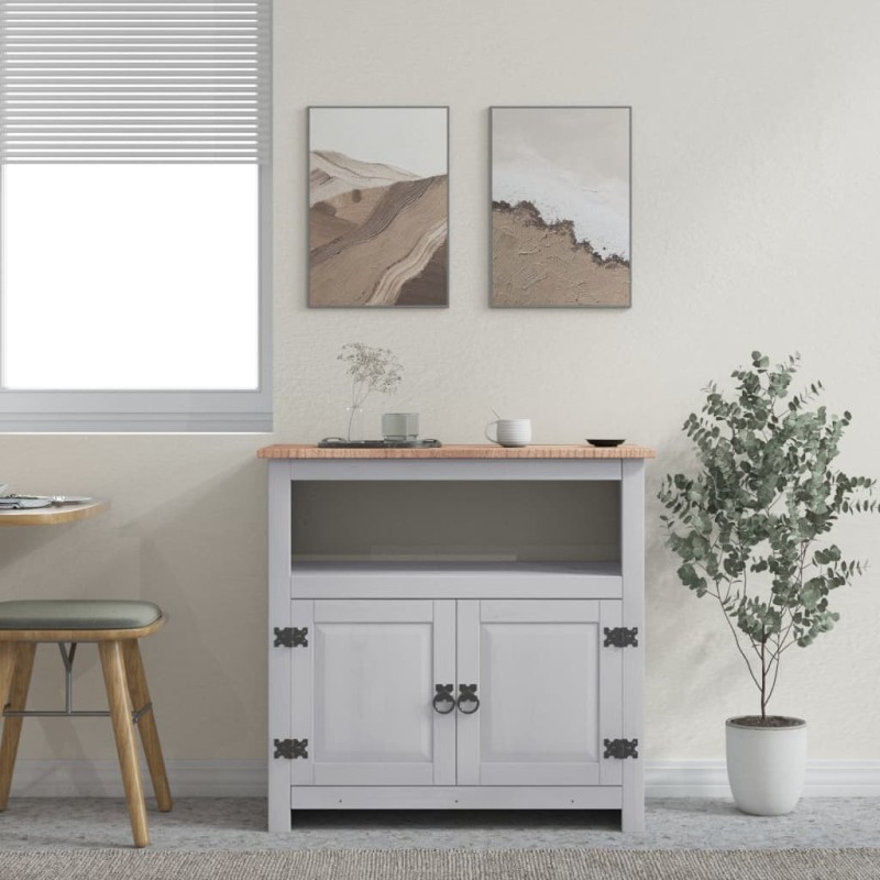 Comodino in Legno di Pino Messicano Corona Grigio 80x43x78 cm Comodino in Legno di Pino Messicano Corona Grigio 80x43x78 cm