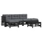 vidaXL Set Divani da Giardino 6 pz con Cuscini in Legno Massello Nero vidaXL Set Divani da Giardino 6 pz con Cuscini in Legno Massello Nero