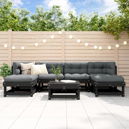 vidaXL Set Divani da Giardino 7 pz con Cuscini in Legno Massello Nero