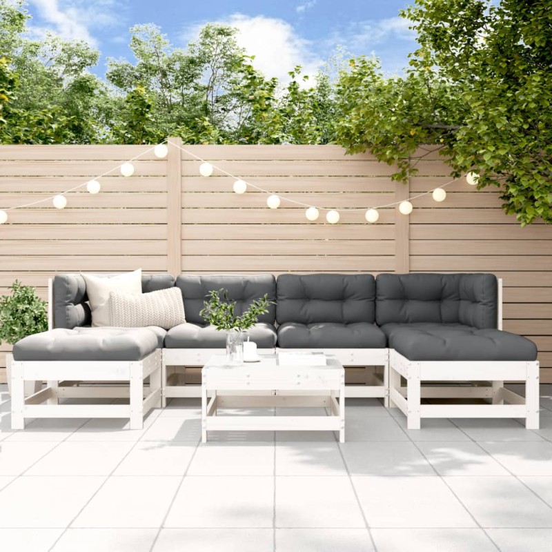 vidaXL Set Divani da Giardino 7pz con Cuscini in Legno Massello Bianco vidaXL Set Divani da Giardino 7pz con Cuscini in Legno Massello Bianco
