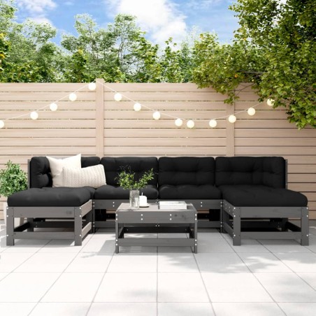 vidaXL Set Divani da Giardino 7pz con Cuscini in Legno Massello Grigio