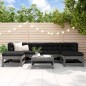 vidaXL Set Divani da Giardino 7pz con Cuscini in Legno Massello Grigio vidaXL Set Divani da Giardino 7pz con Cuscini in Legno Massello Grigio