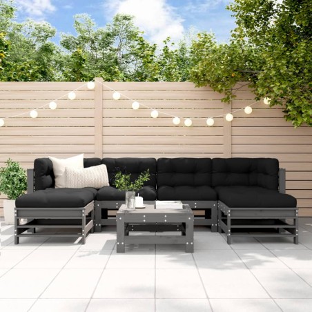 vidaXL Set Divani da Giardino 7pz con Cuscini in Legno Massello Grigio