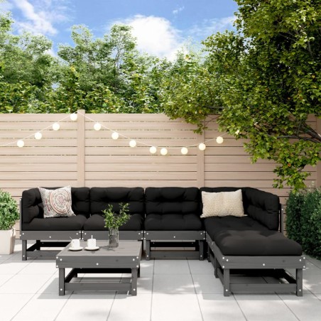 vidaXL Set Divani da Giardino 7pz con Cuscini in Legno Massello Grigio