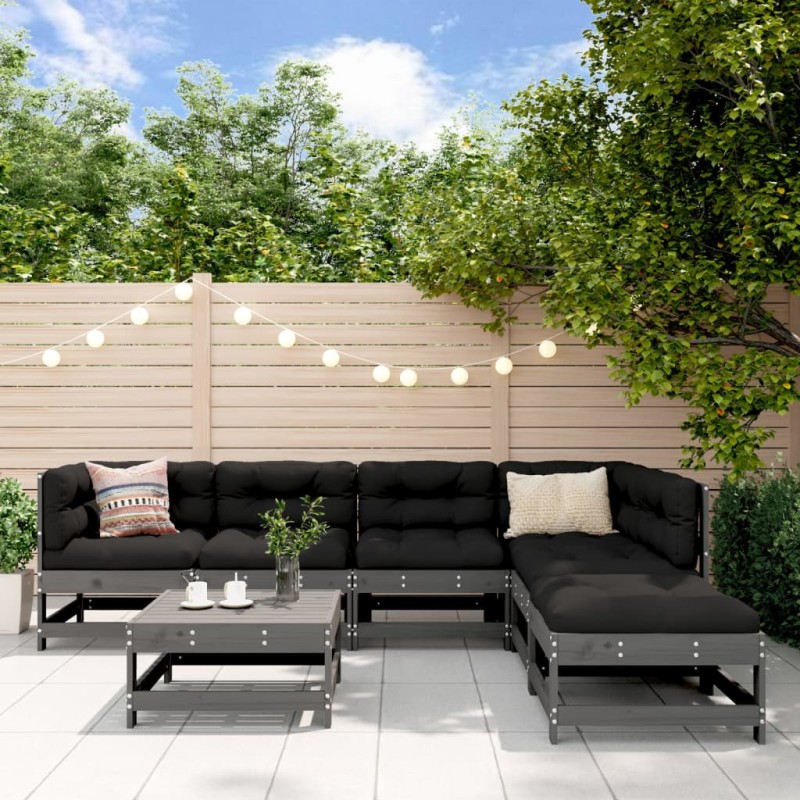 vidaXL Set Divani da Giardino 7pz con Cuscini in Legno Massello Grigio vidaXL Set Divani da Giardino 7pz con Cuscini in Legno Massello Grigio