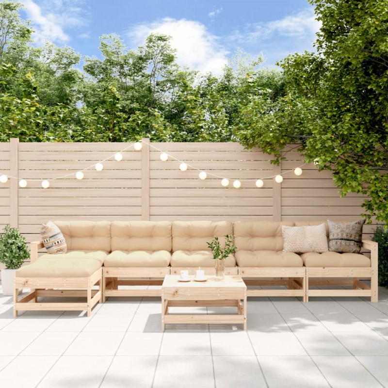 vidaXL Set Divani da Giardino 7 pz con Cuscini in Legno Massello