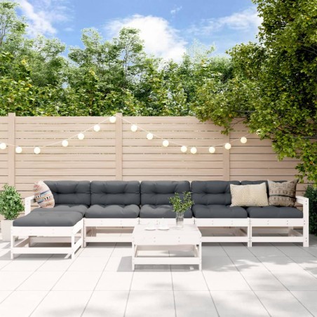 vidaXL Set Divani da Giardino 7pz con Cuscini in Legno Massello Bianco