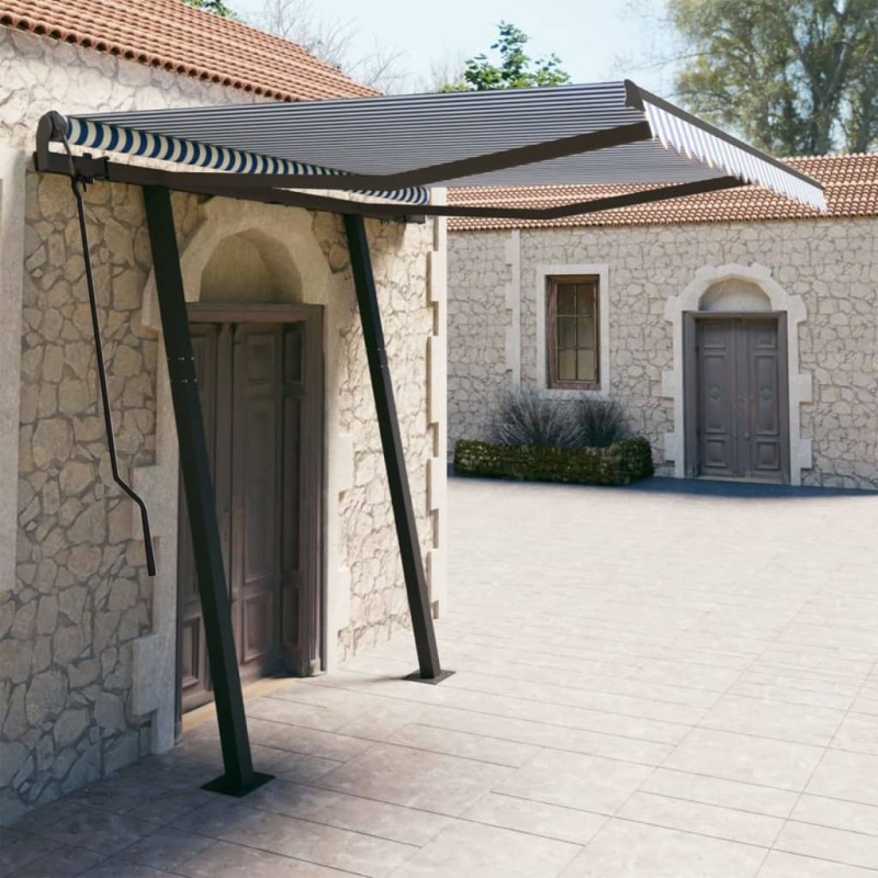 Tenda da Sole Retrattile Automatica Pali 3,5x2,5m Blu e Bianca Tenda da Sole Retrattile Automatica Pali 3,5x2,5m Blu e Bianca