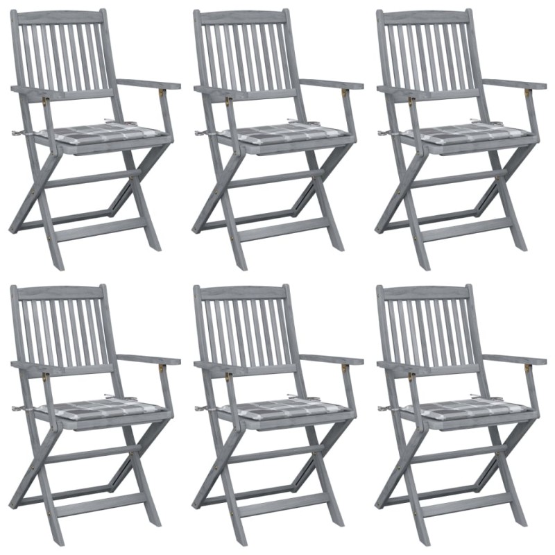 Sedie da Giardino Pieghevoli 6 pz con Cuscini Massello Acacia Sedie da Giardino Pieghevoli 6 pz con Cuscini Massello Acacia