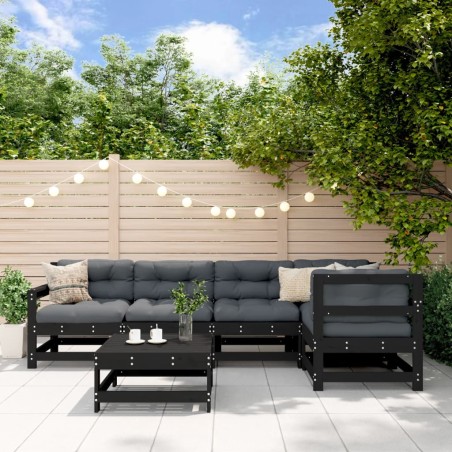 vidaXL Set Divani da Giardino 6 pz con Cuscini in Legno Massello Nero
