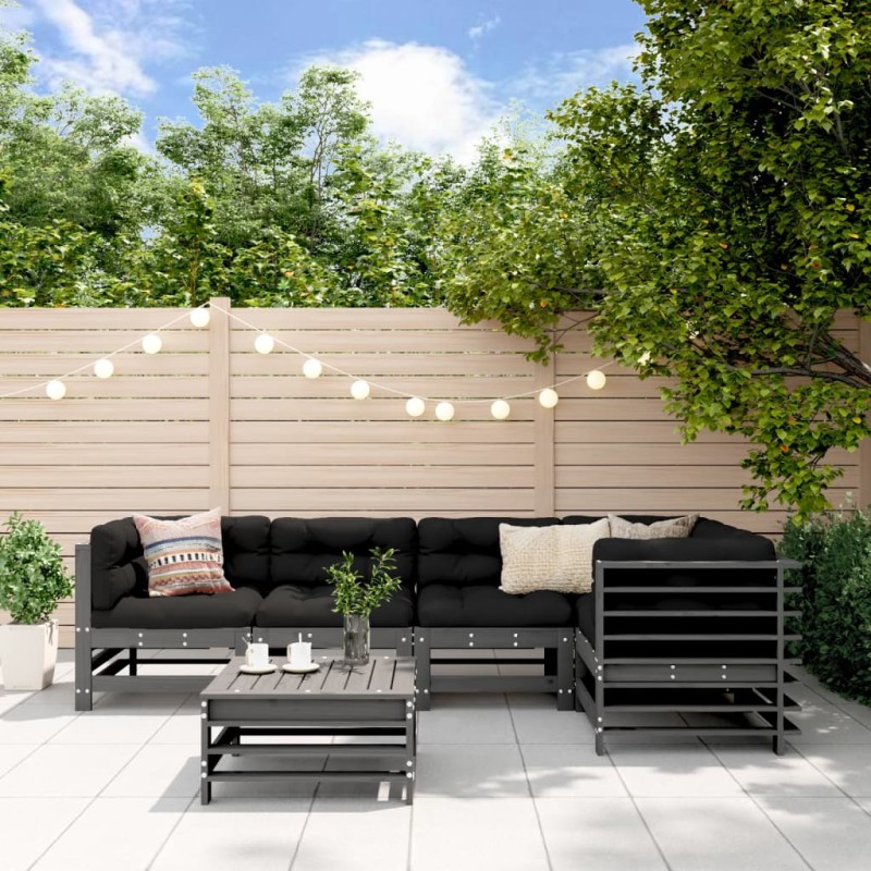 vidaXL Set Divani da Giardino 6pz con Cuscini in Legno Massello Grigio vidaXL Set Divani da Giardino 6pz con Cuscini in Legno Massello Grigio