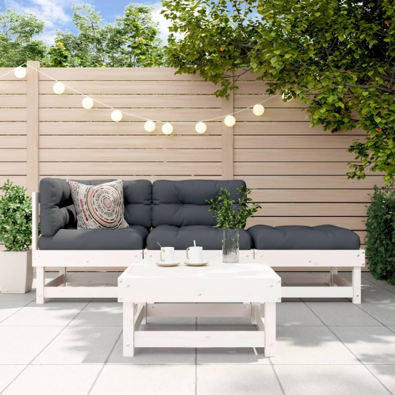vidaXL Set Divani da Giardino 4pz con Cuscini in Legno Massello Bianco vidaXL Set Divani da Giardino 4pz con Cuscini in Legno Massello Bianco