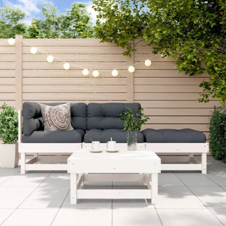vidaXL Set Divani da Giardino 4pz con Cuscini in Legno Massello Bianco