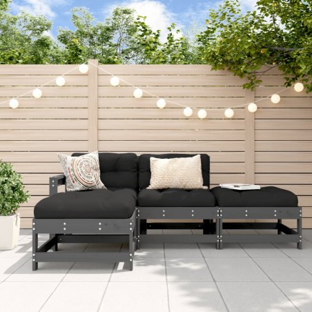 vidaXL Set Divani da Giardino 4pz con Cuscini in Legno Massello Grigio