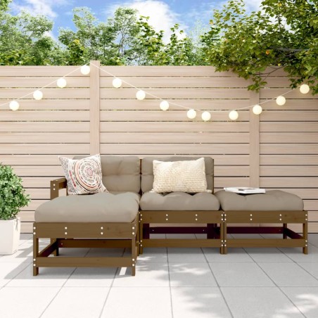 vidaXL Set Divani da Giardino 4 pz con Cuscini in Legno Massello Miele