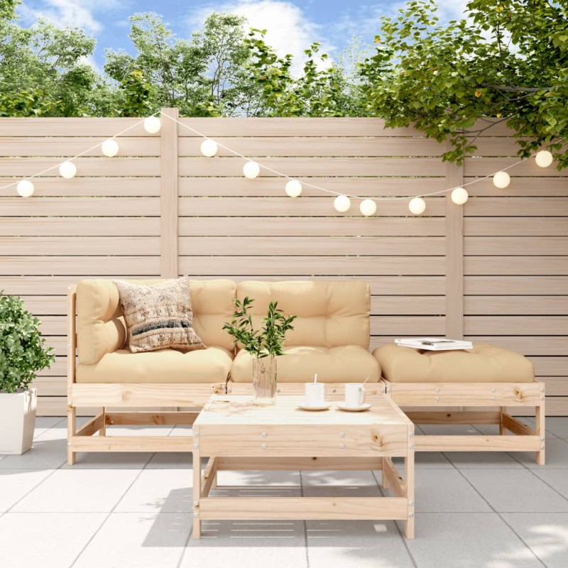 vidaXL Set Divani da Giardino 4 pz con Cuscini in Legno Massello vidaXL Set Divani da Giardino 4 pz con Cuscini in Legno Massello