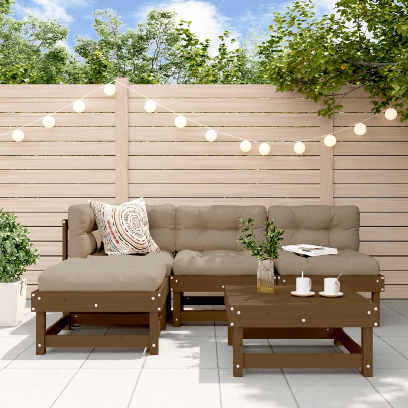 vidaXL Set Divani da Giardino 5 pz con Cuscini in Legno Massello Miele vidaXL Set Divani da Giardino 5 pz con Cuscini in Legno Massello Miele