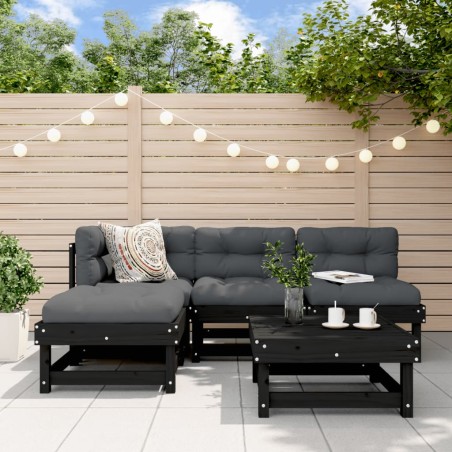 vidaXL Set Divani da Giardino 5 pz con Cuscini in Legno Massello Nero