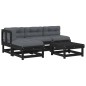 vidaXL Set Divani da Giardino 5 pz con Cuscini in Legno Massello Nero