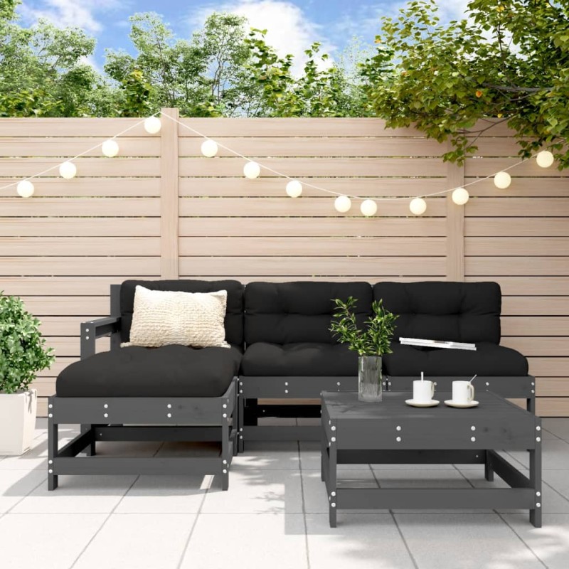 vidaXL Set Divani da Giardino 5pz con Cuscini in Legno Massello Grigio vidaXL Set Divani da Giardino 5pz con Cuscini in Legno Massello Grigio