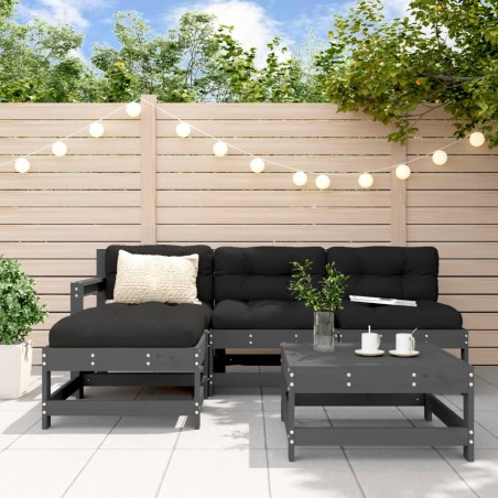 vidaXL Set Divani da Giardino 5pz con Cuscini in Legno Massello Grigio