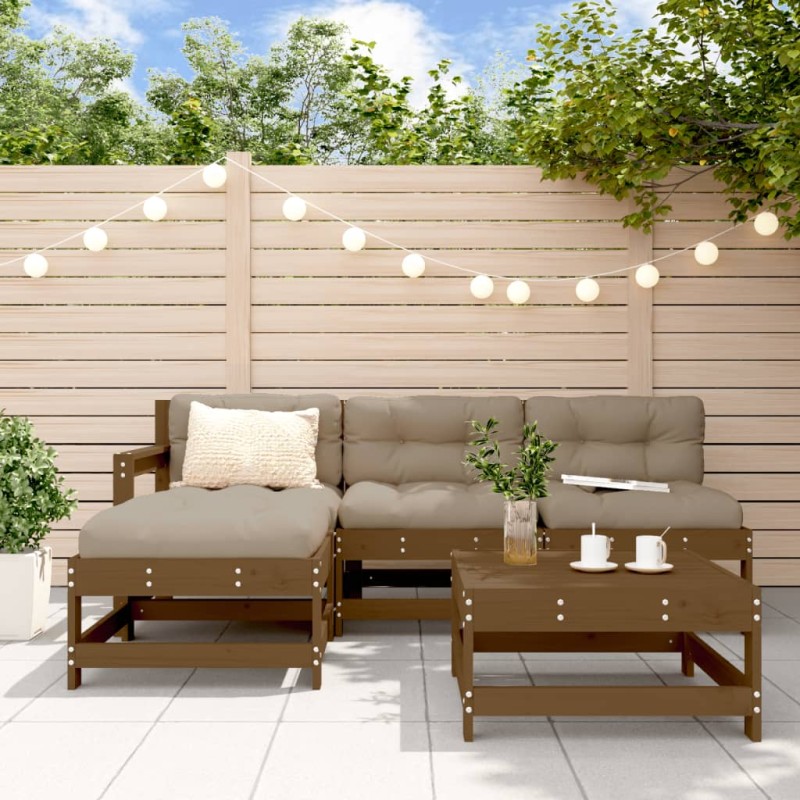 vidaXL Set Divani da Giardino 5 pz con Cuscini in Legno Massello Miele vidaXL Set Divani da Giardino 5 pz con Cuscini in Legno Massello Miele