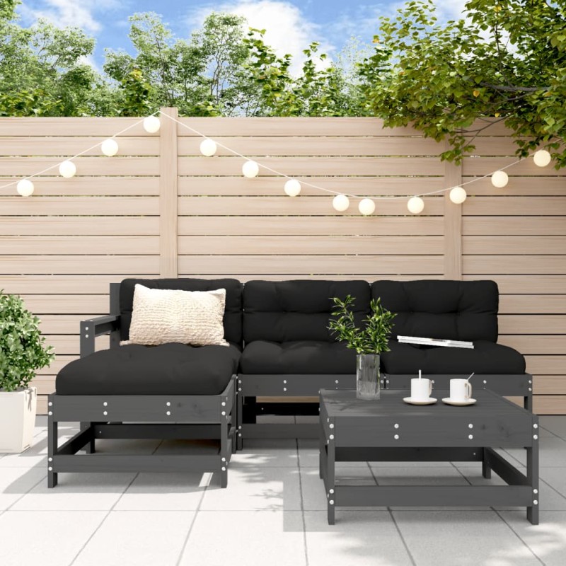 vidaXL Set Divani da Giardino 5pz con Cuscini in Legno Massello Grigio vidaXL Set Divani da Giardino 5pz con Cuscini in Legno Massello Grigio