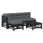 vidaXL Set Divani da Giardino 5 pz con Cuscini in Legno Massello Nero vidaXL Set Divani da Giardino 5 pz con Cuscini in Legno Massello Nero
