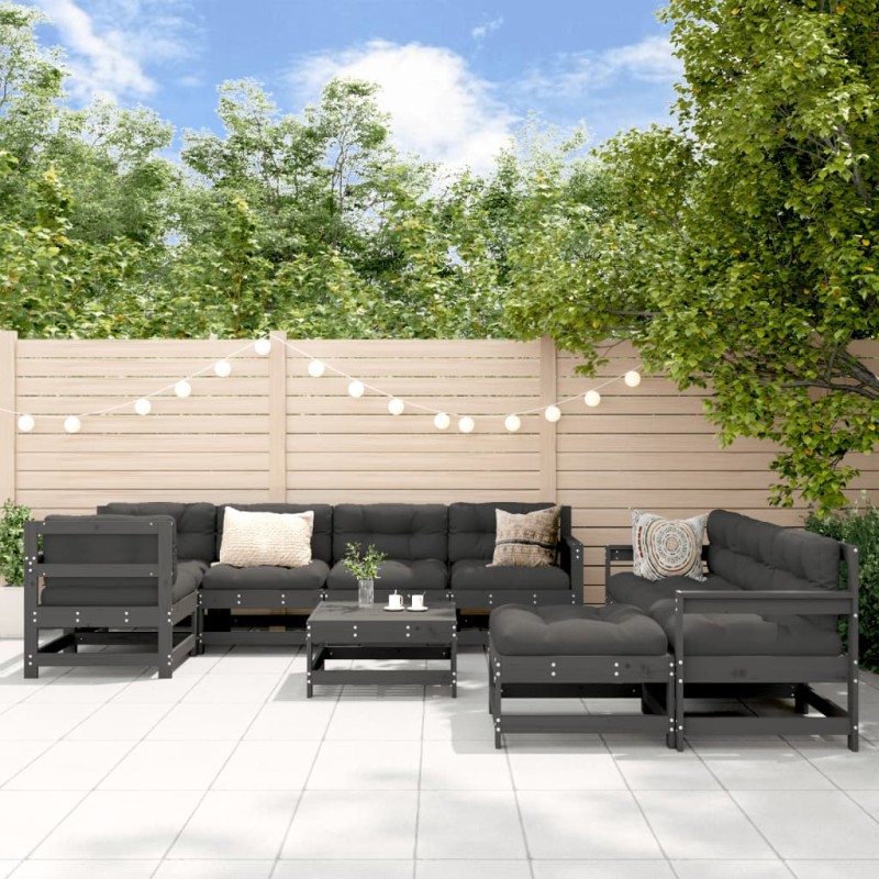 vidaXL Set Divani da Giardino 10 pz con Cuscini Legno Massello Grigio vidaXL Set Divani da Giardino 10 pz con Cuscini Legno Massello Grigio