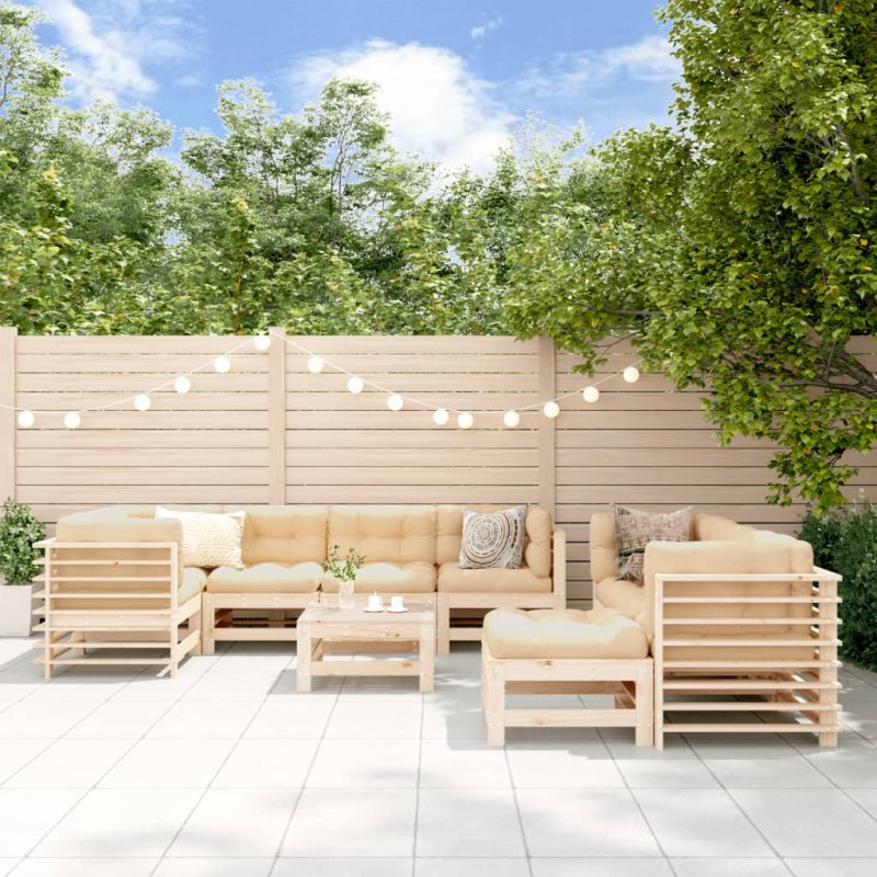 vidaXL Set Divani da Giardino 10 pz con Cuscini in Legno Massello vidaXL Set Divani da Giardino 10 pz con Cuscini in Legno Massello
