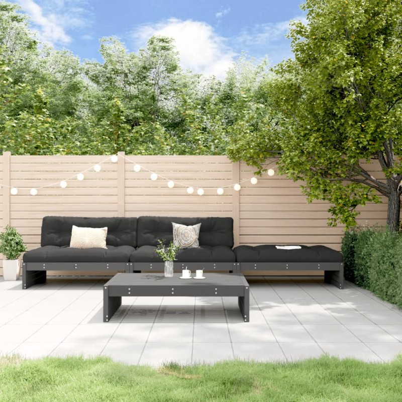 vidaXL Set Divani da Giardino 4pz con Cuscini in Legno Massello Grigio vidaXL Set Divani da Giardino 4pz con Cuscini in Legno Massello Grigio