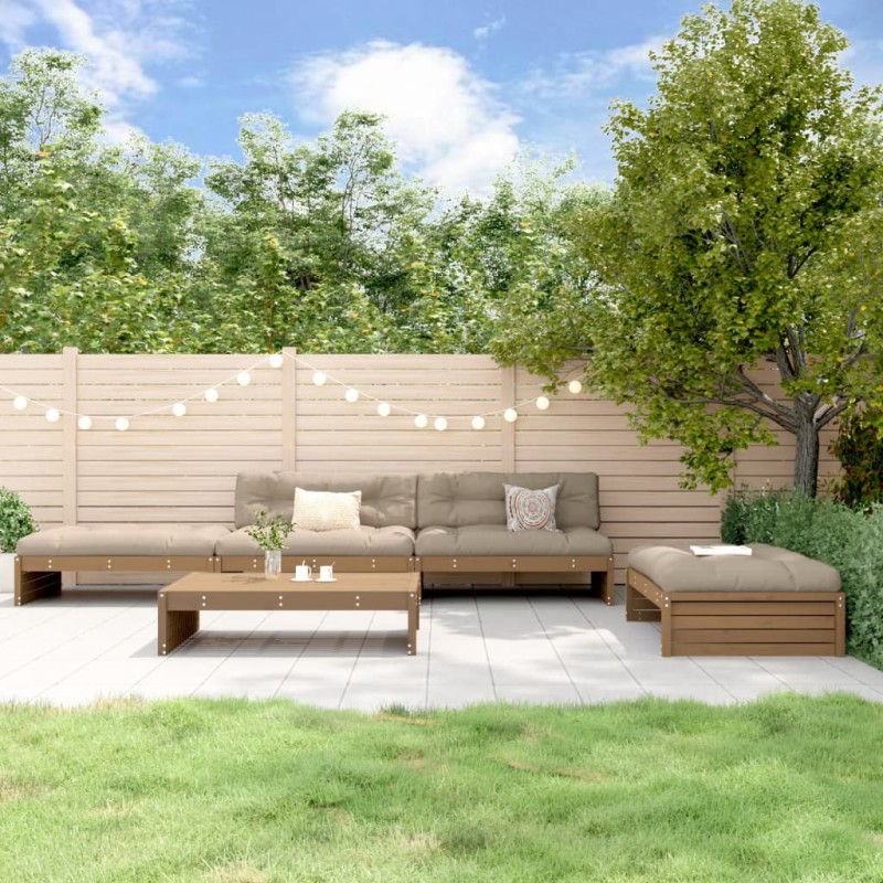vidaXL Set Divani da Giardino 5 pz con Cuscini in Legno Massello Miele vidaXL Set Divani da Giardino 5 pz con Cuscini in Legno Massello Miele