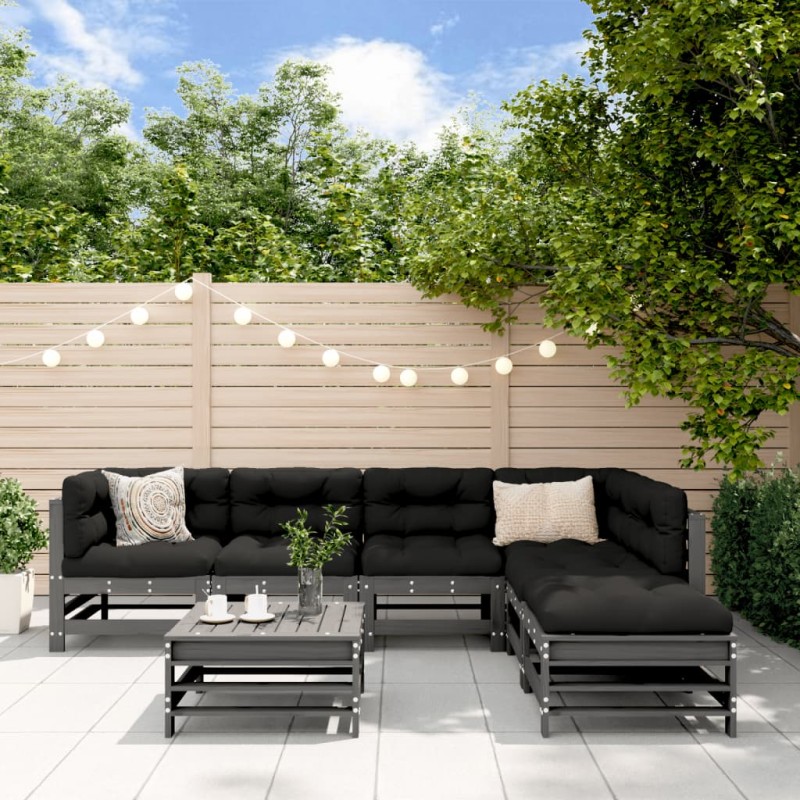 vidaXL Set Divani da Giardino 7pz con Cuscini in Legno Massello Grigio vidaXL Set Divani da Giardino 7pz con Cuscini in Legno Massello Grigio