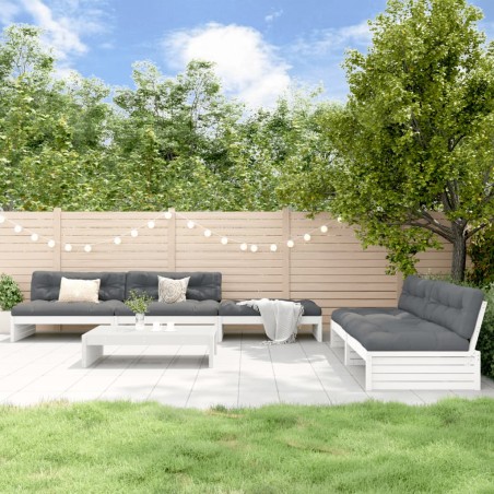 vidaXL Set Divani da Giardino 6pz con Cuscini in Legno Massello Bianco
