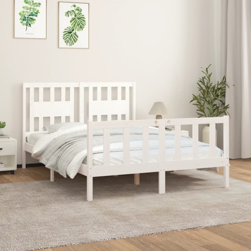 vidaXL Giroletto con Testiera Bianco Legno Massello di Pino 140x200 cm vidaXL Giroletto con Testiera Bianco Legno Massello di Pino 140x200 cm