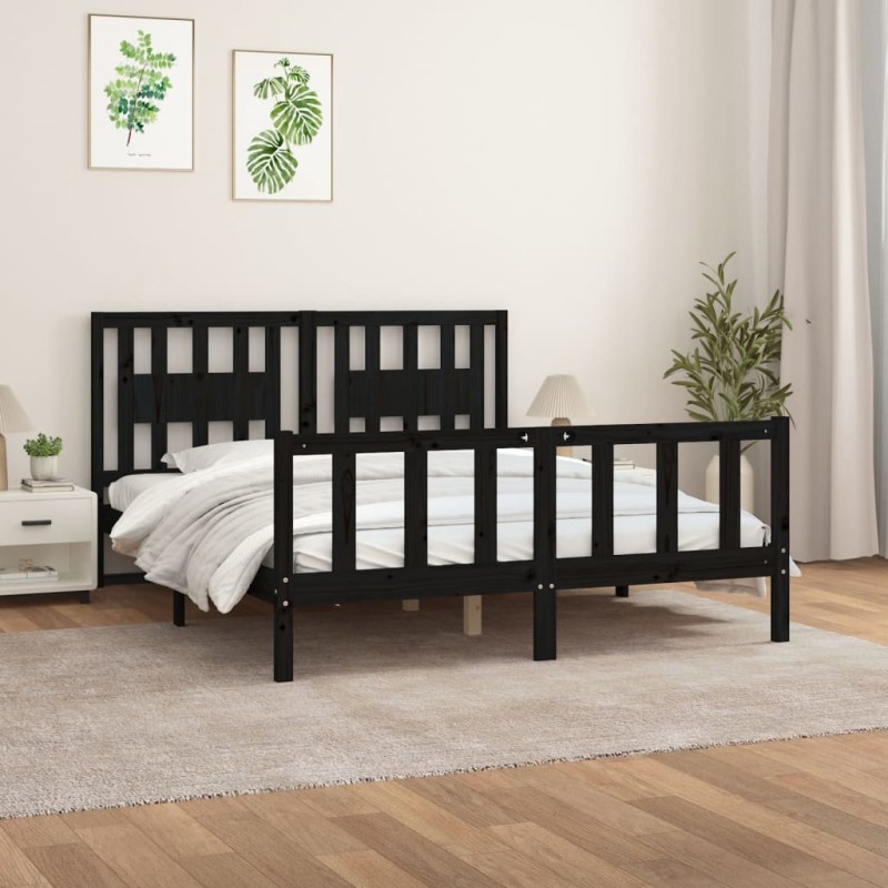 vidaXL Giroletto Testiera Nero Massello Pino 150x200 cm 5FT King Size vidaXL Giroletto Testiera Nero Massello Pino 150x200 cm 5FT King Size