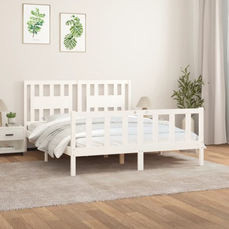 vidaXL Giroletto con Testiera Bianco Legno Massello di Pino 160x200 cm