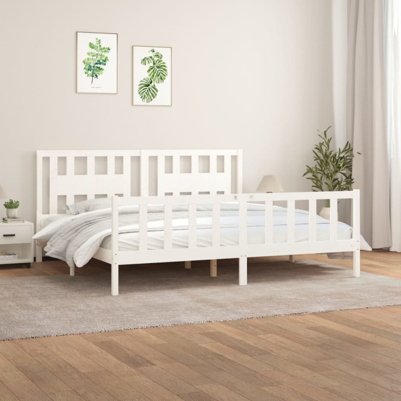 vidaXL Giroletto con Testiera Bianco Legno Massello di Pino 200x200 cm vidaXL Giroletto con Testiera Bianco Legno Massello di Pino 200x200 cm