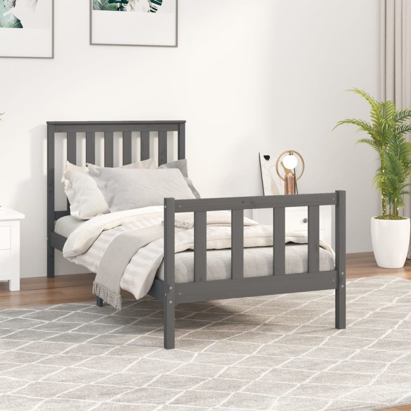 vidaXL Giroletto con Testiera Grigio 90x200 cm Legno Massello di Pino vidaXL Giroletto con Testiera Grigio 90x200 cm Legno Massello di Pino