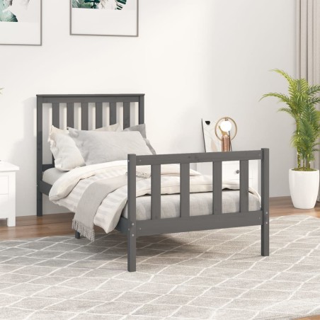 vidaXL Giroletto con Testiera Grigio 90x200 cm Legno Massello di Pino