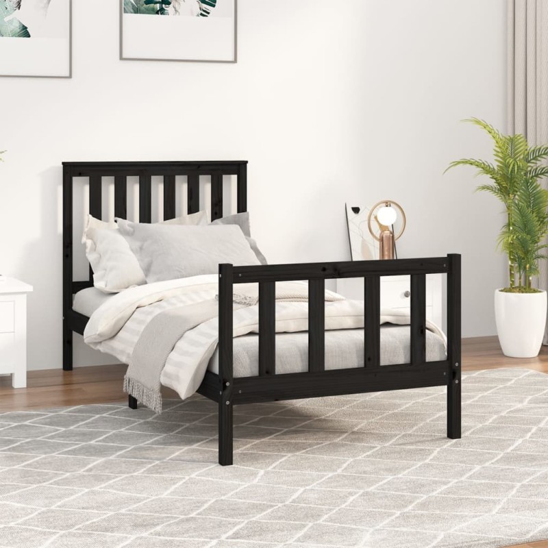 vidaXL Giroletto con Testiera Nero 90x200 cm Legno Massello di Pino
