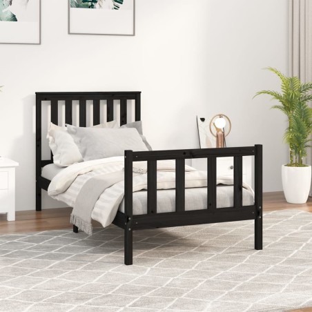 vidaXL Giroletto con Testiera Nero 90x200 cm Legno Massello di Pino