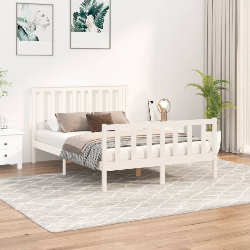 vidaXL Giroletto con Testiera Bianco 140x200 cm Legno Massello di Pino vidaXL Giroletto con Testiera Bianco 140x200 cm Legno Massello di Pino