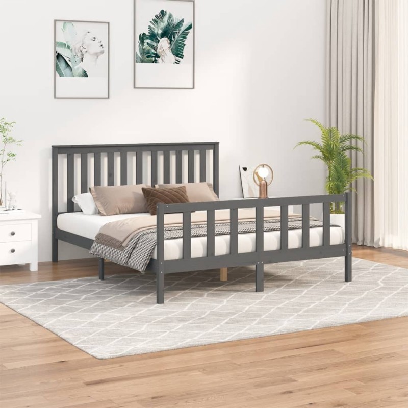vidaXL Giroletto con Testiera Grigio 160x200 cm Legno Massello di Pino vidaXL Giroletto con Testiera Grigio 160x200 cm Legno Massello di Pino