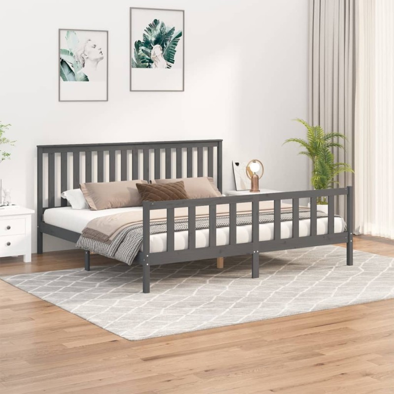 vidaXL Giroletto con Testiera Grigio 200x200 cm Legno Massello di Pino vidaXL Giroletto con Testiera Grigio 200x200 cm Legno Massello di Pino