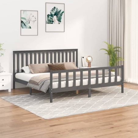 vidaXL Giroletto con Testiera Grigio 200x200 cm Legno Massello di Pino