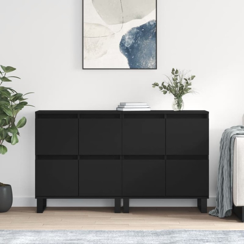 vidaXL Credenze 2 pz Nere in Legno Multistrato vidaXL Credenze 2 pz Nere in Legno Multistrato