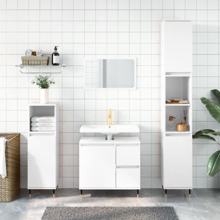 vidaXL Set Mobili da Bagno 3 pz Bianco Lucido in Legno Multistrato