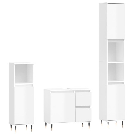 vidaXL Set Mobili da Bagno 3 pz Bianco Lucido in Legno Multistrato